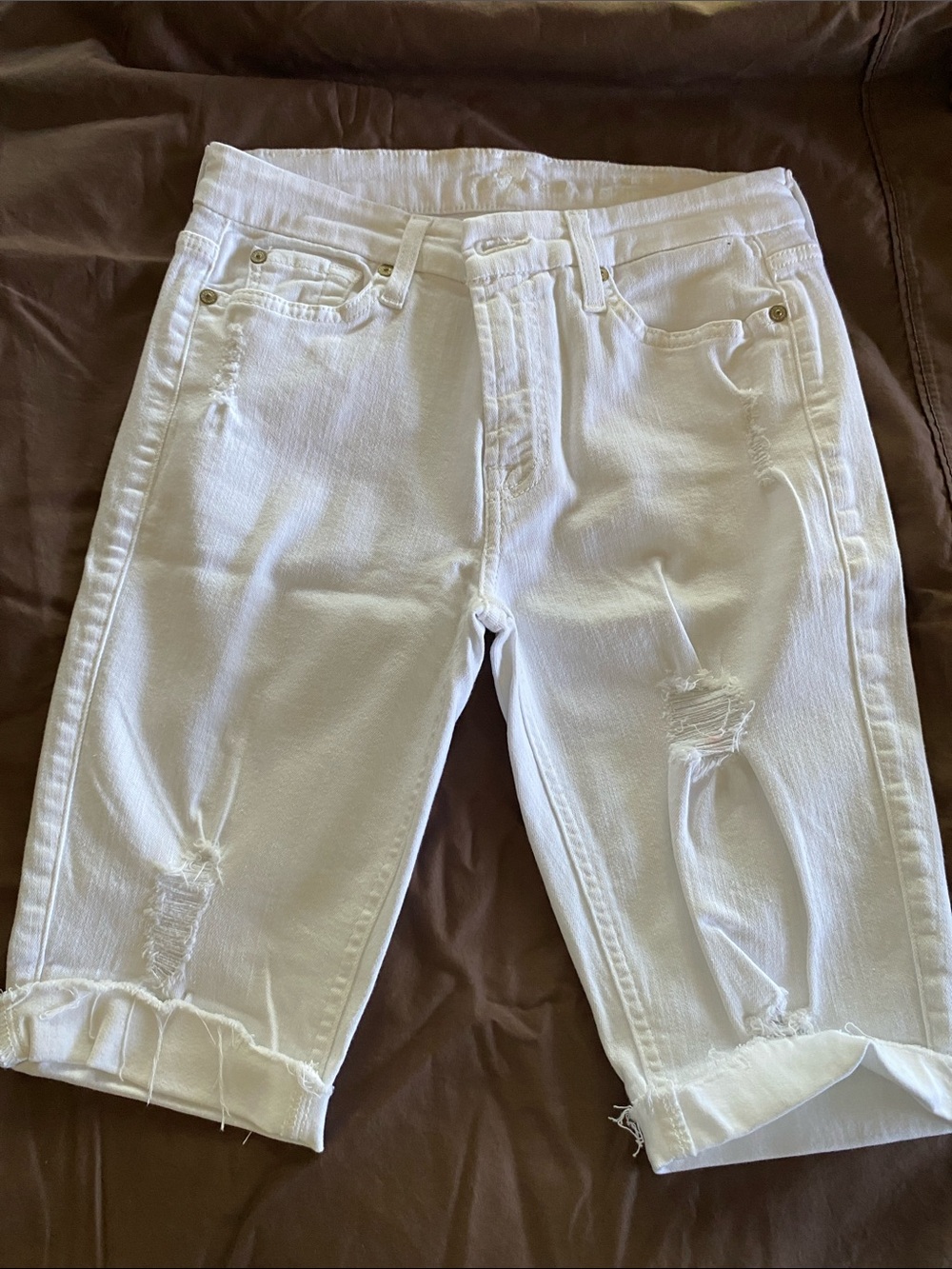 Women's White Distressed Denim Bermuda Shorts